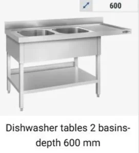 Ruostumattomasta teräksestä valmistetut altaat 600 mm 2 allasta astianpesukonepaikalla