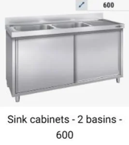 Ruostumattomasta teräksestä valmistetut allaskaapit 600 mm, kaksi allasta